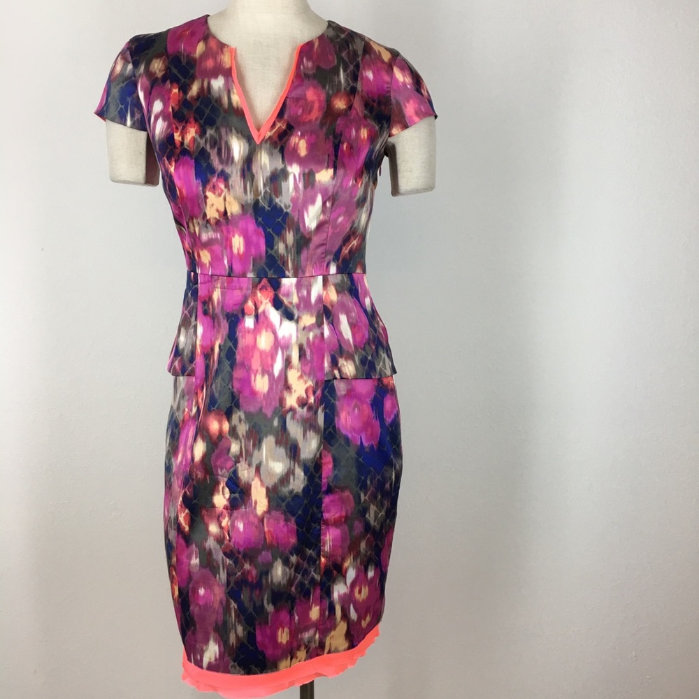 Tahari Pink and Purple Abstract Midi Dress